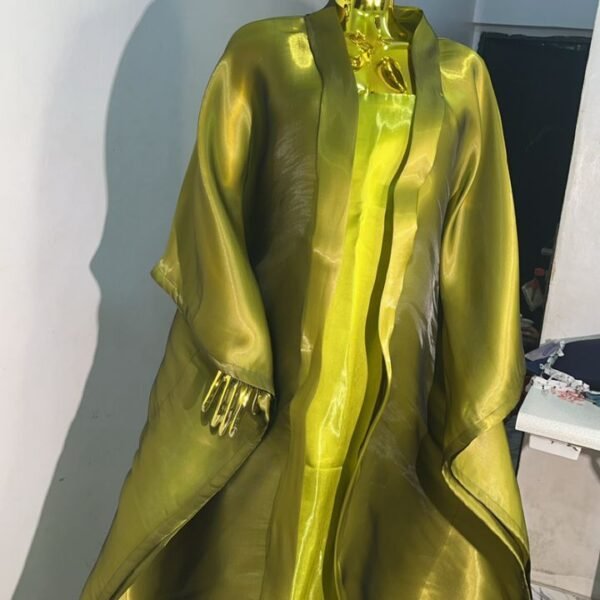 Luxury Sheer Olive Green Kimono Robe with Inner Slip